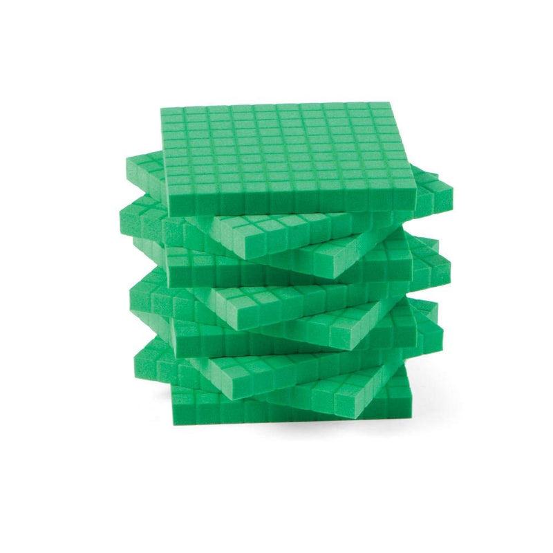 hand2mind Green Foam Base Ten Blocks Flats Set, Place Value Blocks, Counting Cubes for Kids Math, Base Ten Blocks Classroom Set, Math Blocks Kindergarten, Base 10 Math Manipulatives (Set of 10) - NewNest Australia