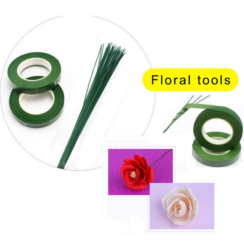 Pengxiaomei Floral Arrangement Kit, Floral Tape and Floral Wire with Cutter,Green Floral Tape 22 Guage Floral Stem Wire 26 Gauge Green Floral Wire for Bouquet Stem Wrap Florist, Wreath Making Supplies Green A - NewNest Australia