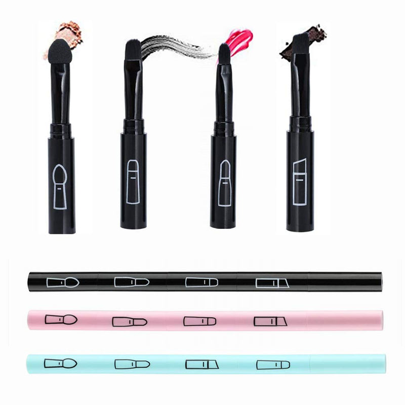 3 Pcs Makeup Brushes 4 In 1 Retractable Travel Portable Make Up Brushes-Lip Brush Eyeshadow Sponge Eyeshadow Eyebrow Brush Combination Design Cosmetic Make-up Brush Set - NewNest Australia