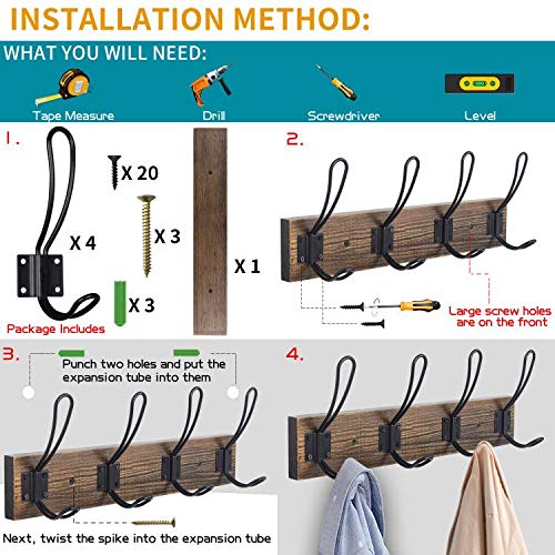 NewNest Australia - Rustic Coat Rack, Wall Mounted Coat Hook with 4 Farmhouse Hooks, Solid Pine Wood, Perfect Touch for Your Entryway Bathroom Kitchen to Hang Coat Clothes Hat Purse Bag Towel Robes (Brown) 