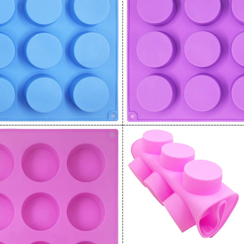 NewNest Australia - SENHAI 3 Pcs 15 Holes Cylinder Silicone Molds for Making Chocolate Candy Soap Muffin Cupcake Brownie Cake Pudding Baking Cookie - Purple Blue Pink 