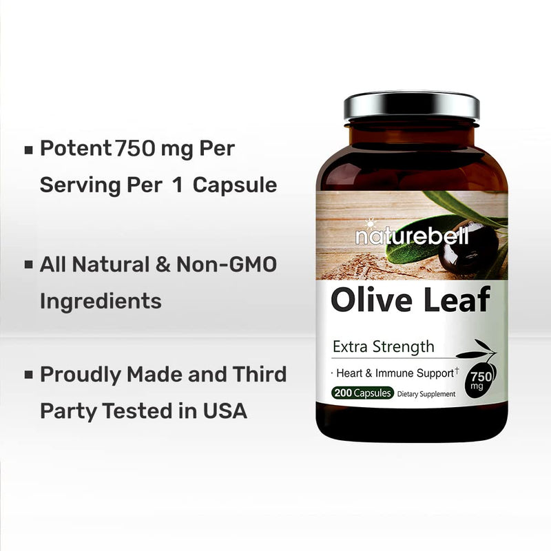 Olive Leaf Extract, 750mg Per Serving, Maximum Strength 20% Oleuropein, 200 Counts (200 Days Supply), Made with Olive Leaf for Immune and Cardiovascular Health Support, Non-GMO - NewNest Australia