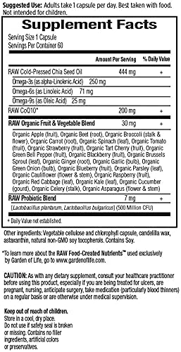 Garden of Life Vegetarian Omega 3 6 9 Supplement - Raw CoQ10 Chia Seed Oil Whole Food Nutrition with Antioxidant Support, 60 Count - NewNest Australia