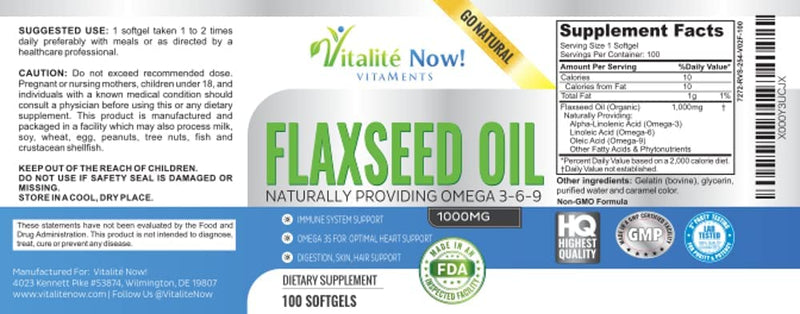 Best Organic Flaxseed Oil Softgels - 1000mg Premium, Virgin Cold Pressed from Flax Seeds - Hair Skin & Nails Support - Omega 3-6-9 Supplement - 100 Count - More Than 3 Month Supply! 100 Count (Pack of 1) - NewNest Australia