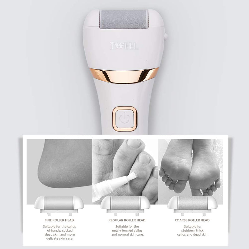 Electric Callus Remover, Rechargeable Foot File Hard Skin Remover Pedicure Tools for Feet Electronic Callus Shaver Waterproof Pedicure kit for Cracked Heels and Dead Skin with 3 Roller Heads White & Chrome Golden - NewNest Australia