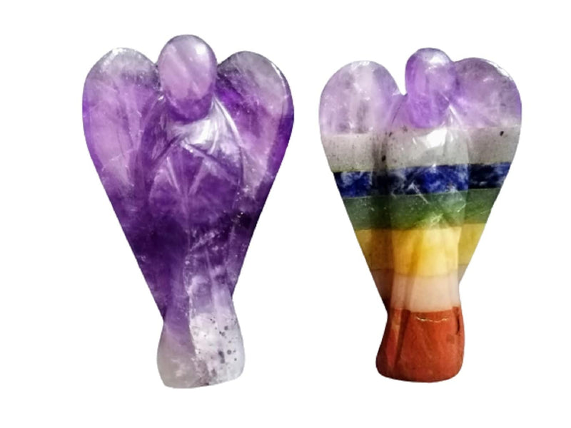 Guardian Angel Amethyst & 7 Chakra Bonded Hand Carved Natural Reiki Healing Stone Pocket Crystal Figurine Gemstone Statue Home Decor Ornament Spiritual Lucky Charm Gift - NewNest Australia