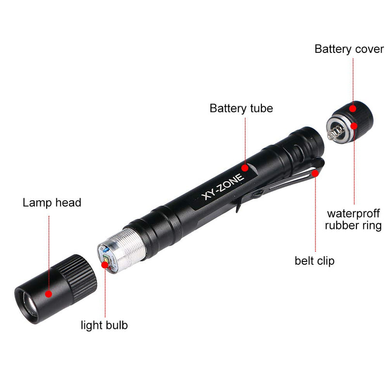 XY Zone 5PCS Led Pen Flashlight 1000 Lumens Lamp Clip Mini Black 507 Pocket Penlight Flashlight Torch Powered by 2 AAA Battery(Battery Not Included) Version 2 - NewNest Australia