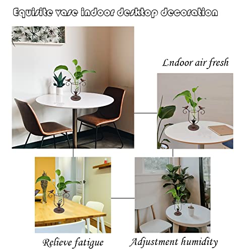 POXOHO Desktop Plant Terrarium, Iron Bird Art Glass Propagation Vase, Propagation Planters with Vintage Metal Frame, Suitable for Decoration of Desktop Hydroponic Plants in Office and Living Room - NewNest Australia
