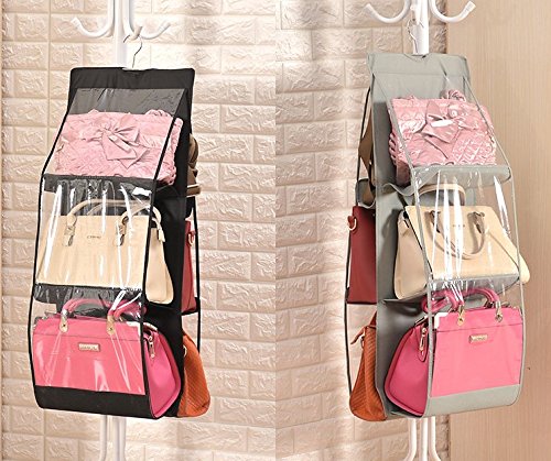 Geboor Hanging Handbag Organizer Dust-Proof Storage Holder Bag Wardrobe Closet for Purse Clutch with 6 Larger Pockets Black - NewNest Australia