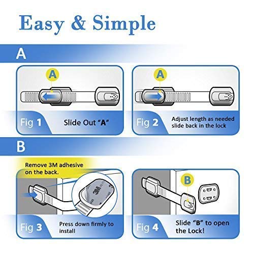 Child Safety Strap Locks (4 Pack) for Fridge, Cabinets, Drawers, Dishwasher, Toilet, 3M Adhesive No Drilling - Jool Baby - NewNest Australia