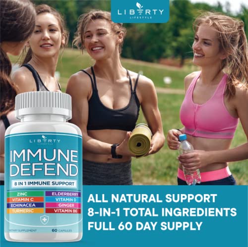 8 in 1 Immune Defense Support, Immunity Vitamins Supplement Booster with Zinc 50mg, Vitamin C Elderberry Vit D3 5000 IU, Turmeric Curcumin & Ginger, Echinacea - Allergy Relief for Kids Adults (2 Pack) - NewNest Australia