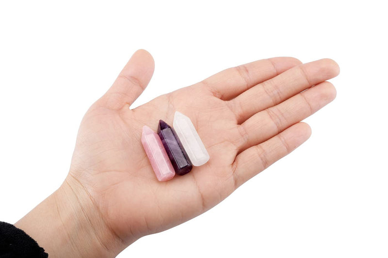 JOVIVI 3pc 35mm Healing Crystals Gemstones Set Amethyst Crystal Rose Quartz Clear Quartz Points Crystal Towers Reiki Stones Yoga Amulet Meditation Spiritual Home Decor Gifts 3pc 35mm Amethyst/Rose Quartz/Clear Quartz Crystal Wands Set - NewNest Australia