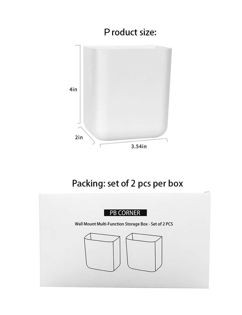 NewNest Australia - Remote Holders Wall Mount Hole Free, PB CORNER Self-Adhesive Storage Box, Pen Holder (2 Pack) 