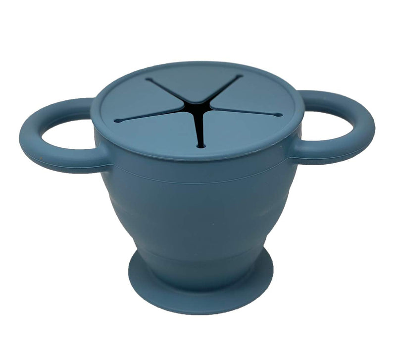 BraveJusticeKidsCo | Snack Attack II Snack Cup | Collapsible Silicone Snack Container | Toddler and Baby Snack Catcher Lid (Blue Steel) Blue Steel - NewNest Australia