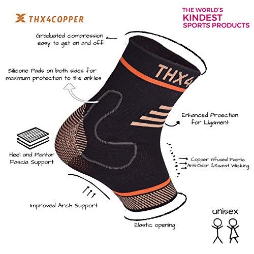 Thx4COPPER Infused Compression Ankle Brace, Silicone Ankle Sleeve Support, Pain Relief from Plantar Fasciitis, Achilles Tendonitis- Reduce Foot Swelling & Prevent Ankle Injuries Large - NewNest Australia