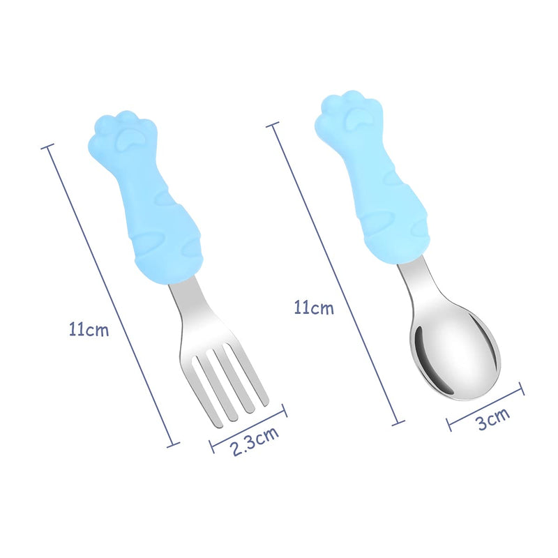 Vicloon Baby Fork and Spoon Set,2PCS Cutlery Set for Children,Silicone Stainless Steel Baby Short Handle Training Tableware Ergonomically Designed to Promote Self-Feeding in The Right Way(Cat's Claw) cat's claw - NewNest Australia