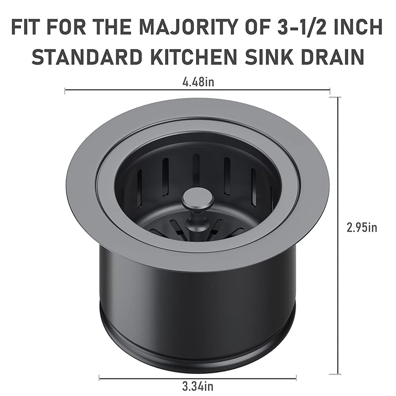 Kitchen Extended Sink Flange with Basket Strainer and Drain Stopper for Garbage Disposal Fit 3-1/2 Inch Standard Sink Drain Hole, Replacement for Deep Sink Flanges,Black Black flange basket strainer - NewNest Australia