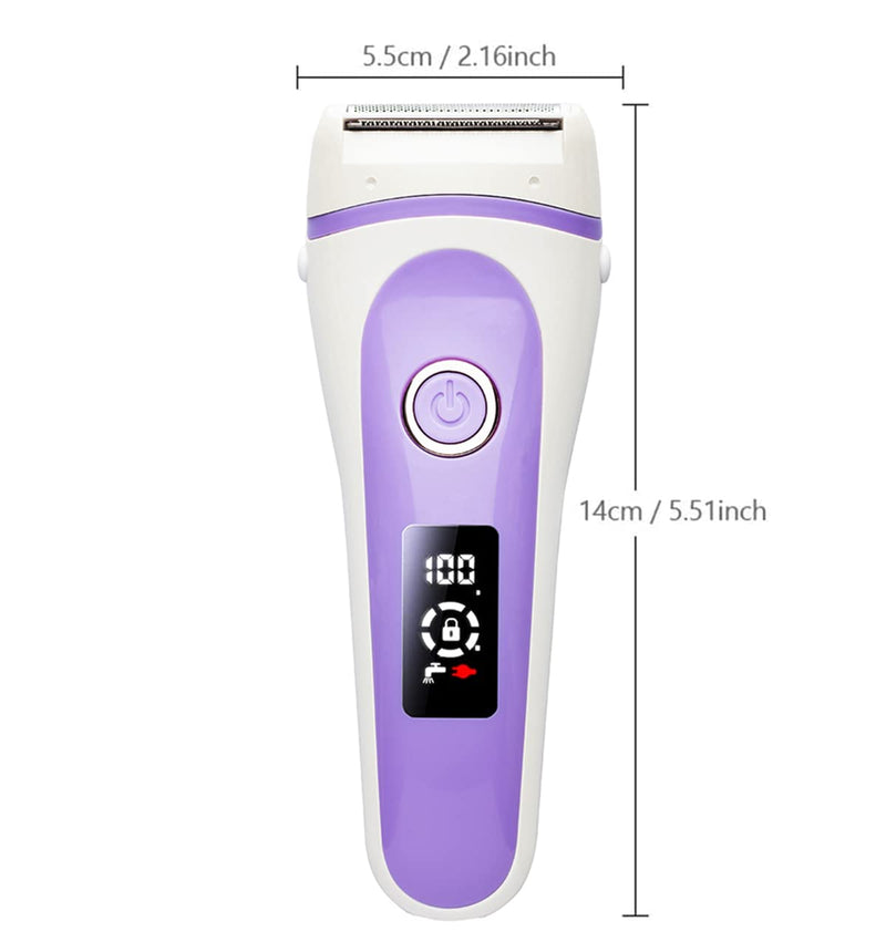 Electric Lady Shaver Bikini Trimmer, Wet & Dry Rechargeable Cordless Painless Electric Razor for Women, LED Display Razor for Legs Underarms (Purple) Purple - NewNest Australia