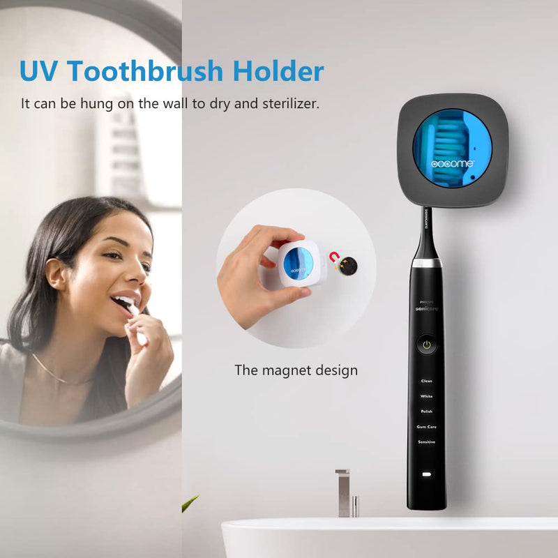 OOCOME Portable Deep UV Toothbrush Sanitizer Case Toothbrush Sanitizer Holder Organizer Case Toothbrush Cleaner Holder with Sticker free Punching for Travel and Family Use (Black) Black - NewNest Australia
