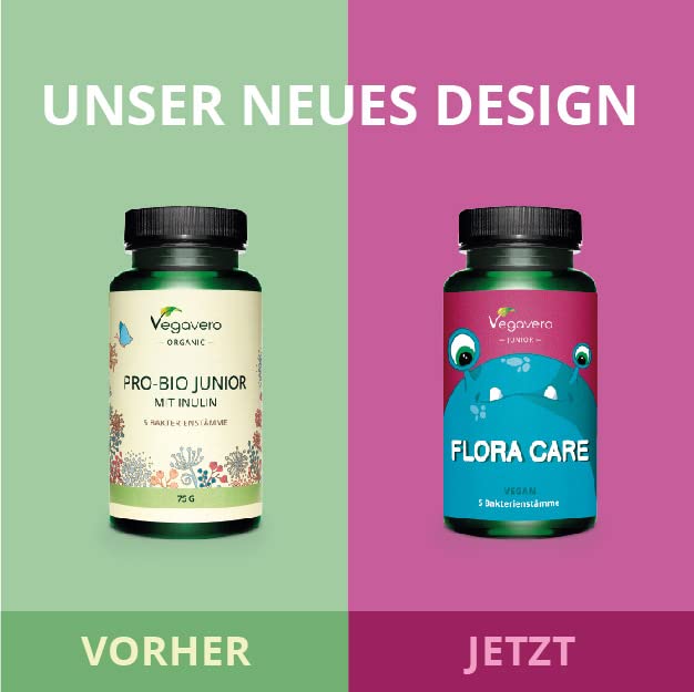 Flora Care Junior Vegavero, 100% Organic, 75 G Powder, Intestinal Bacteria For Children, 5 Strains With Lactobacillus, Bifidobacterium And Inulin, From 3 Years, Vegan - NewNest Australia