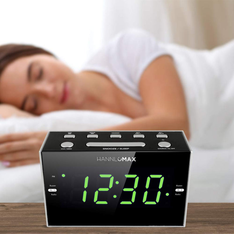 NewNest Australia - HANNLOMAX HX-122CR Alarm Clock Radio, PLL FM Radio, Green LED 1.2 Inches Display, USB Port for 1A Charging, Dimmer Function 