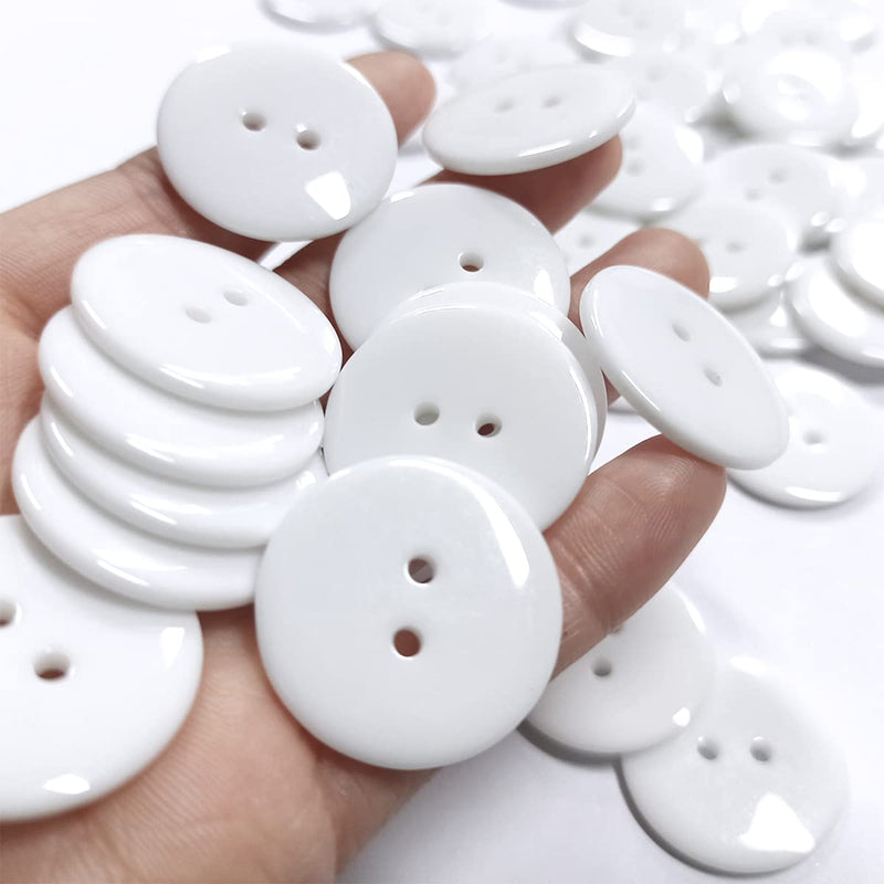 50 Pcs Resin Buttons 2 Hole Buttons for Sewing Round Shirt Button Craft 1inch (White) - NewNest Australia