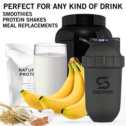 ShakeSphere Tumbler: Protein Shaker Bottle, 700ml - Capsule Shape Mixing - Easy Clean Up - No Blending Ball or Whisk Needed - BPA Free - Mix & Drink Shakes, Smoothies, More - Frosted/Black Frosted Black With Black Logo - NewNest Australia