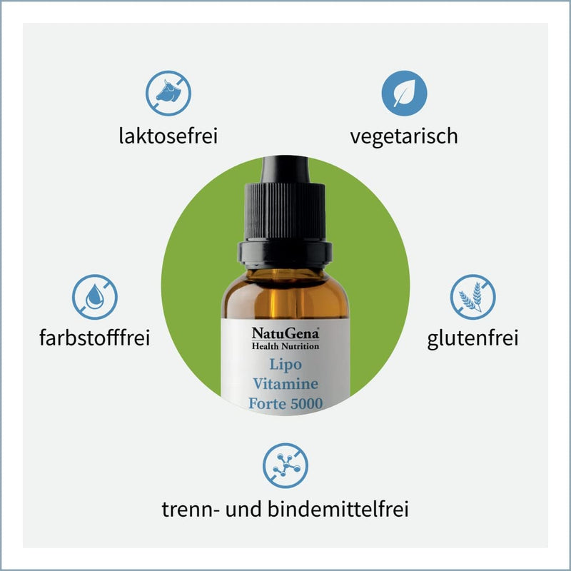 NatuGena Lipo VitamineForte 5000, vitamin D3, E, K, A, contributes to normal function of the immune system, 20 ml family pack - NewNest Australia