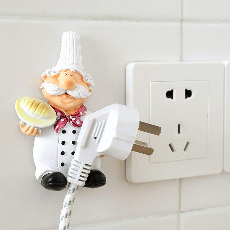 NewNest Australia - NewFerU Cute Adhesive Resin Fat Chef Utility Wall Hook Rack Hanger Sticky Cable Plug Holder Art Décor Storage Organizer Set for Coat Clothes,Towel,Wreath,Key,Garage,Kitchen,Bathroom,Kids Room (H+F) H+f 