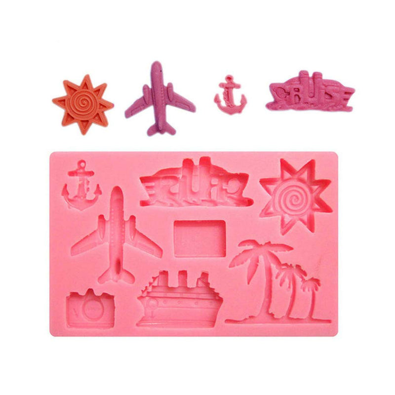 2Pcs/Set Summer Vocation Travel Fondant Molds, Seaside Holiday Silicone Mold for Cake Cupcake Decorating Polymer Clay Mould (Airplane Cruise Liner Camera Coconut Tree Sun Beach Slippers Swimsuit) - NewNest Australia