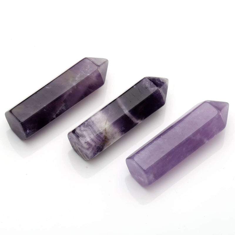 JOVIVI 3pc 35mm Healing Crystals Gemstones Set Amethyst Crystal Rose Quartz Clear Quartz Points Crystal Towers Reiki Stones Yoga Amulet Meditation Spiritual Home Decor Gifts 3pc 35mm Amethyst/Rose Quartz/Clear Quartz Crystal Wands Set - NewNest Australia