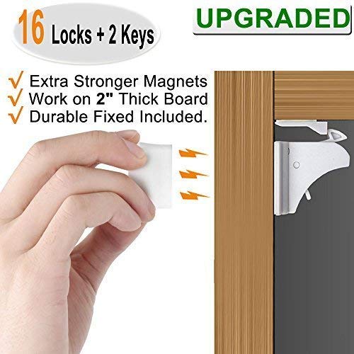 16 Pack Child Safety Magnetic Cabinet Locks - Vmaisi Children Proof Cupboard Baby Locks Latches - Adhesive for Cabinets & Drawers and Screws Fixed for Durable Protection - NewNest Australia