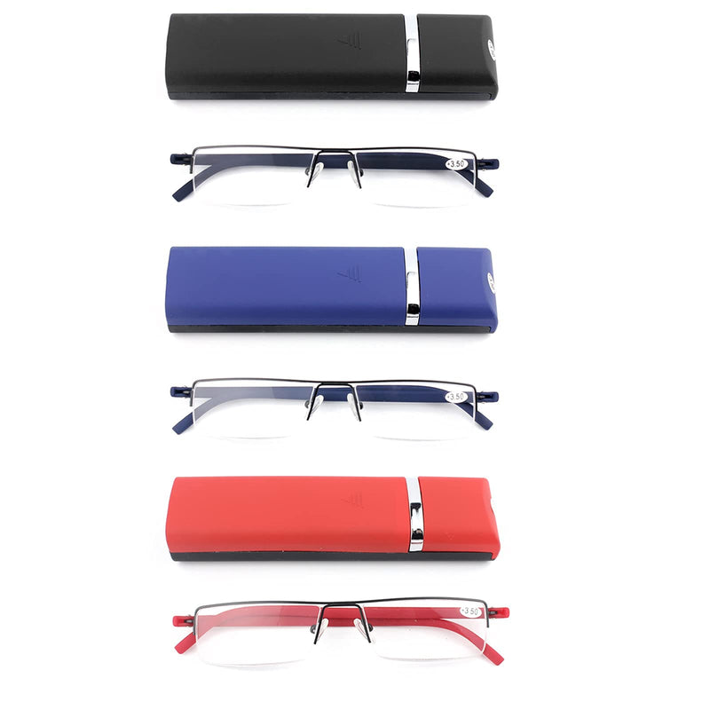 MMOWW Pack of 3 Reading Glasses for Men and Women Portable Ultralight TR90 Reading Aid Half Rim Metal Glasses with Glasses Case (Black+Blue+Red, 2.0) Black+Red+Blue 2.0 x - NewNest Australia