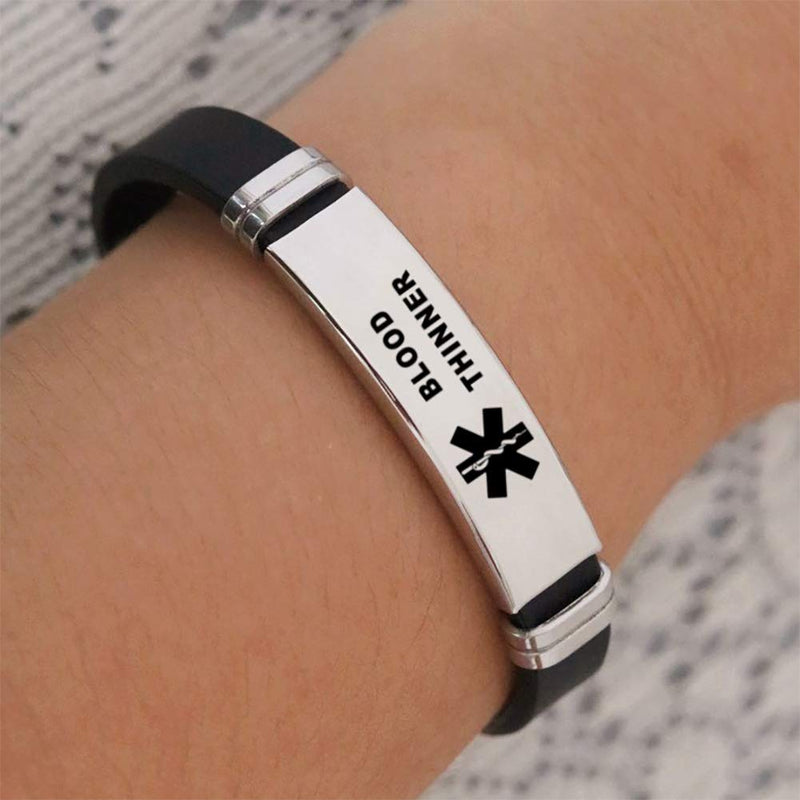LuxglitterLin Medical Alert ID Bracelet Laser Engraved ELIOUS Black Adjustable Wristband for Men Women Emergency First Aid 8.5" addison's disease - NewNest Australia