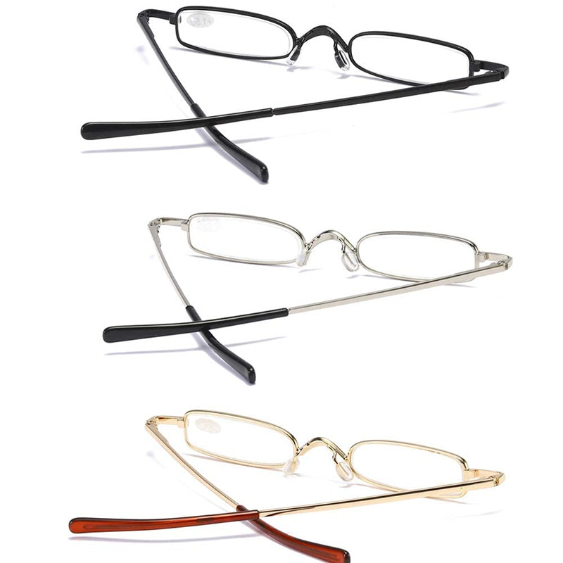MMOWW Pack of 3 Mini Metal Reading Glasses Women Men Spring Hinge Classic Small Narrow Lightweight Reading Aid Visual Aid Glasses with Case (Black+Gold+Silver,+1.5) Black+Gold+Silver 1.5 x - NewNest Australia