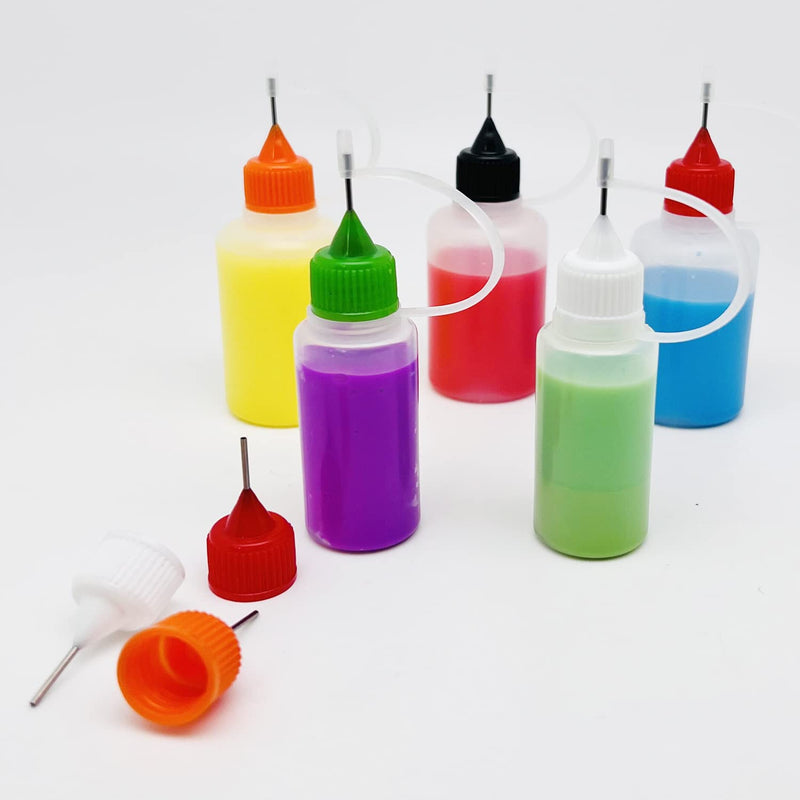 12 Pcs Precision Tip Applicator Bottles, MYYZMY 6 Pcs 1 Ounce and 6 Pcs 0.5 Ounce Translucent Glue Bottles, with 2 Mini Funnel, Multicolor Lids - NewNest Australia