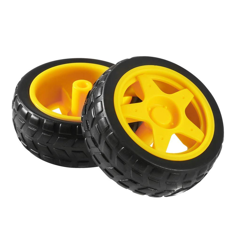 2pcs DC Electric Motor 3-6V Dual Shaft Geared TT Magnetic Gearbox Engine with 2Pcs Plastic Car Tire Wheel, Mini Φ67mm Smart RC Car Robot Tyres Model Gear Parts - NewNest Australia