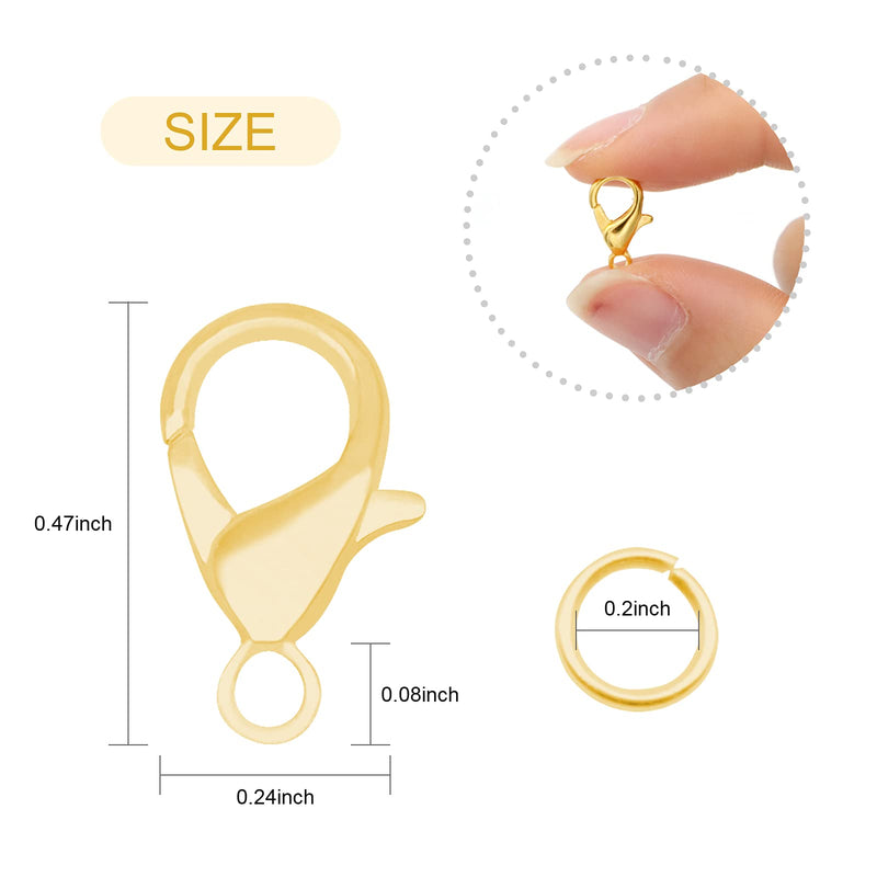 Lobster Clasps for Jewelry Making, FENGWANGLI 300 Pcs 12mm Lobster Claw Clasps with Jump Rings for DIY Necklace Bracelets(Gold) gold - NewNest Australia