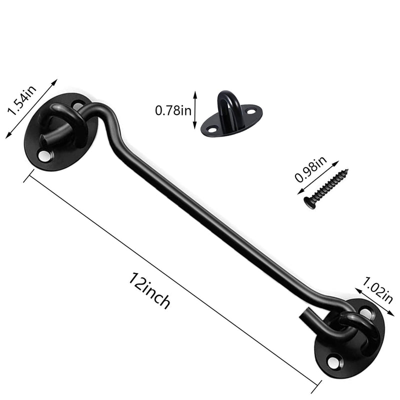 12" Privacy Hook and Eye Latch,Heavy Duty Stainless Steel Barn Door Hook for Sliding Door,Garage,Window,Cabin,Bathroom,Closet,Bedroom (Black,2 Pack) - NewNest Australia