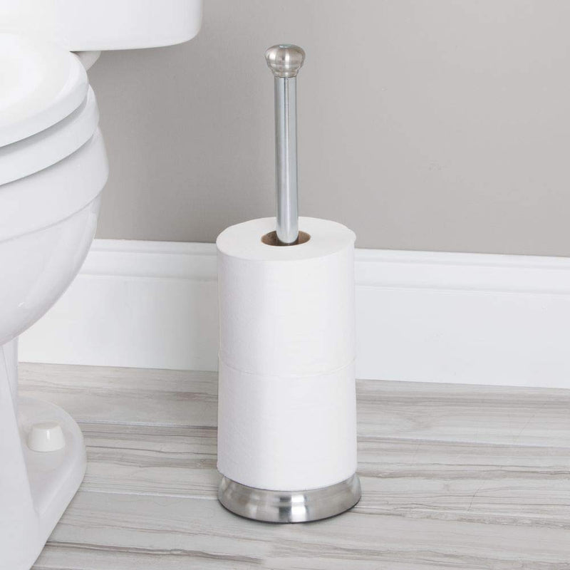 iDesign York Metal Toilet Tissue Roll Reserve for Bathroom, Compact Organizer Caddy Holds 3 Rolls of Paper, Brushed Stainless Steel and Chrome Toilet Paper Reserve - NewNest Australia