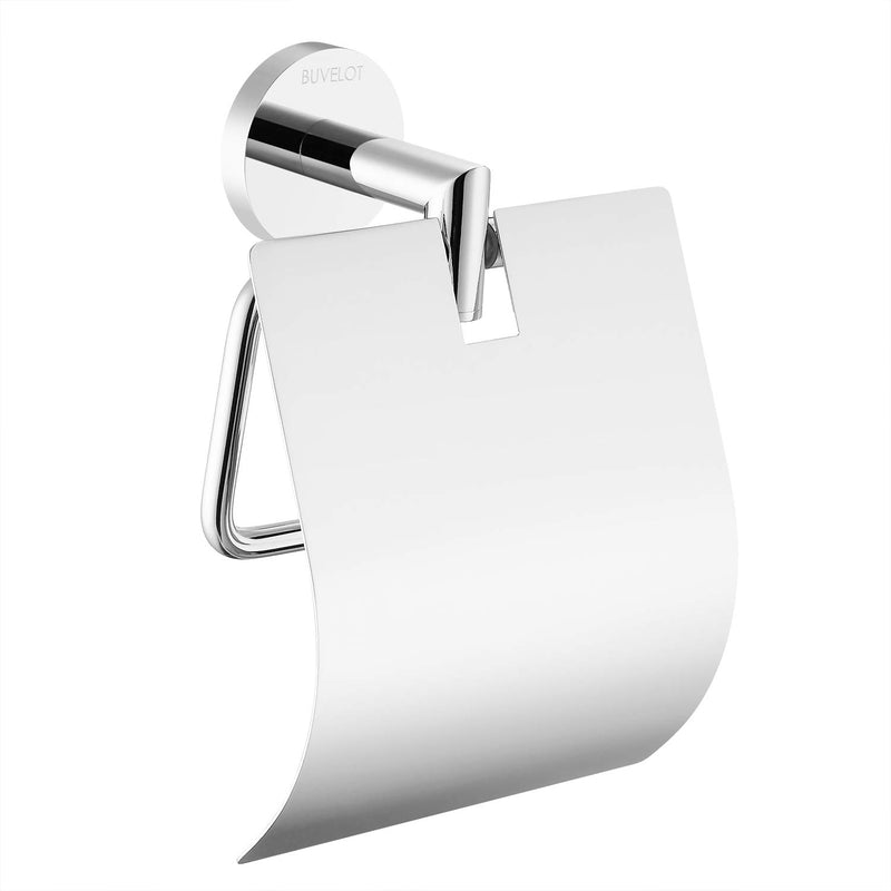 BUVELOT 077040-CR Leo Bathroom Toilet Paper Holder Tissue Roll Hanger with Cover Modern Style,Chrome Round with cover Chrome - NewNest Australia