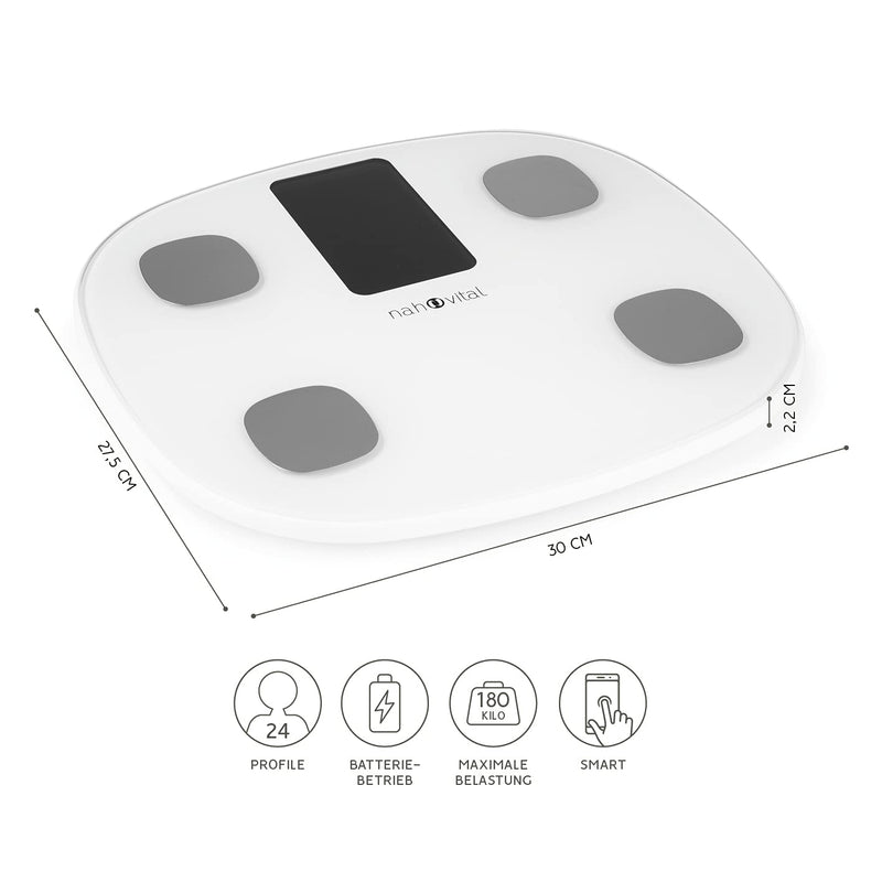 Nah-Vital Smart Body Analysis Scales, Digital Personal Scales, Body Fat Scales With App For 15 Body Data Such As Body Fat, Weight, Bmi, Muscle Mass And Bmr, Large Display, Up To 24 Profiles - NewNest Australia