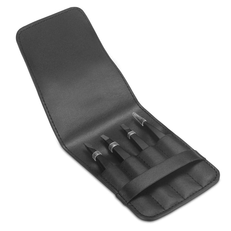 Pefei Tweezers Set - Professional Stainless Steel Tweezers for Eyebrows - Great Precision for Facial Hair, Splinter and Ingrown Hair Removal (Black) - NewNest Australia