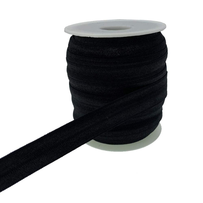 PAMIR TONG 25 Yards 5/8'' Fold Over Elastic FOE Headband Baby Hairbow Soft Foldover Elastic Binding Webbing Tape Craft Sewing (Black) Black - NewNest Australia