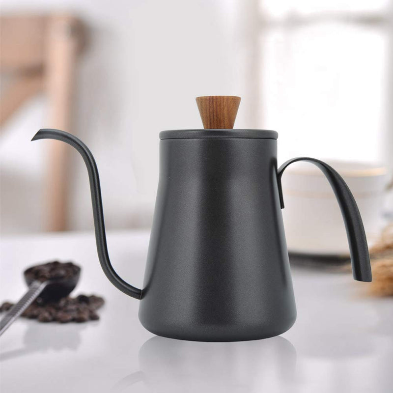 Kettle Coffee Pot, 400ml Stainless Steel Coffee Water Tea Narrow Mouth Pot with Handle Lid, Black. - NewNest Australia