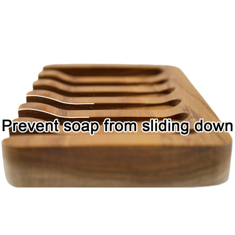 HTB Teak Soap Dishes with Waterfall Design, Wood Soap Holder, Soap Tray for Bathroom, Kitchen, Sinks and Counter Top 1pcs - NewNest Australia