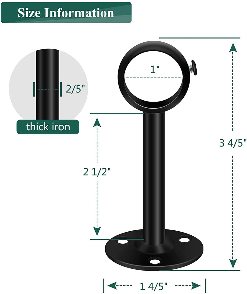 Curtain Rod Ceiling Mount Bracket, Curtain Rod Holders 1 Inch Black Flange Rod Holder Heavy Duty End Support Shower Pole Pipe Sockets, Ceiling Curtain Rod Brackets for Blinds 4 Pack - NewNest Australia