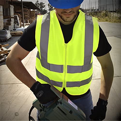 NEIKO High Visibility Safety Vest with Reflective Strips | Neon Yellow Color | Zipper Front | High Visibility and Safety Large - NewNest Australia