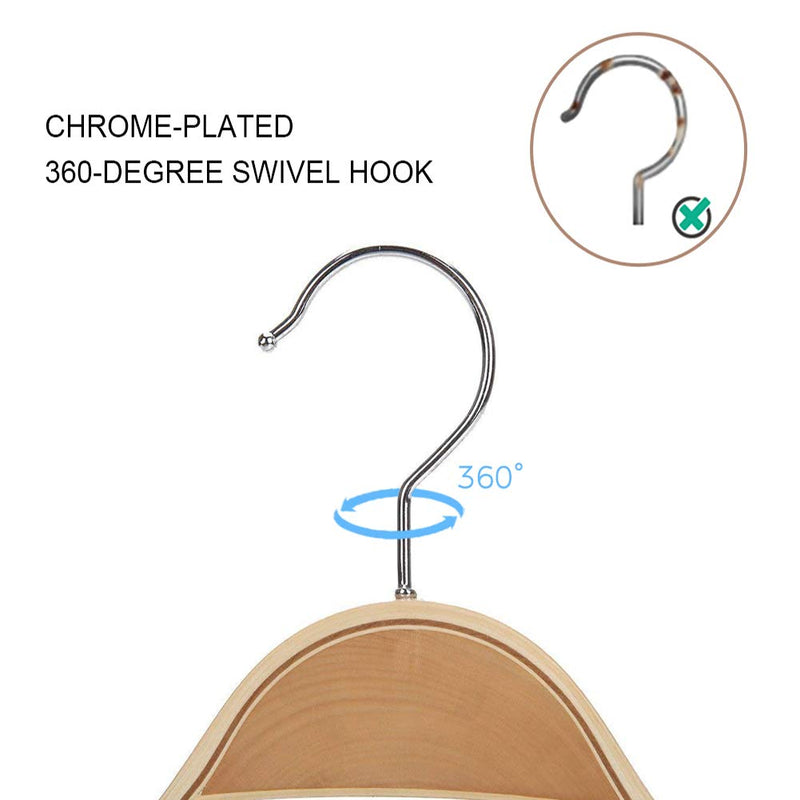 NewNest Australia - JS HANGER Wooden Pant Hangers, 5-Pack Light Weight Wood Skirt Hangers with Anti-Rust Hook and 2-Adjustable Clips Natural Finish 