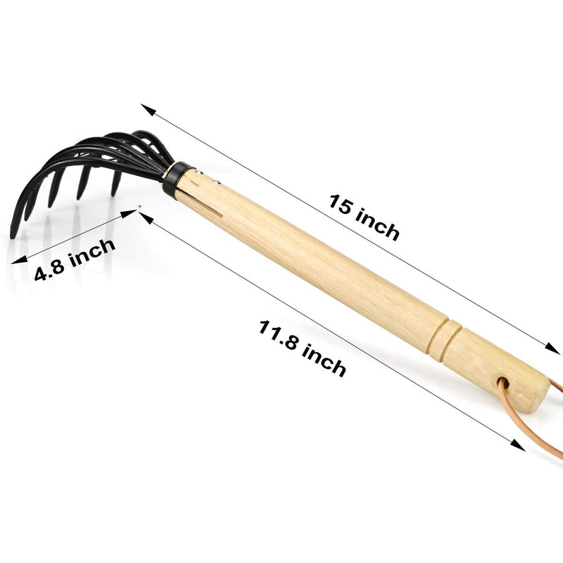 Claw Rake with Mesh Net, 15 Inch Japanese Hand Rake, 5-Tine Ninja Steel Clamming Claws, Long Handled Shell Clam Digger, Dig Seafood Accessories with Flat Cowhide Rope, Lightweight, Sturdy, Compact 15in Clam Rake - NewNest Australia